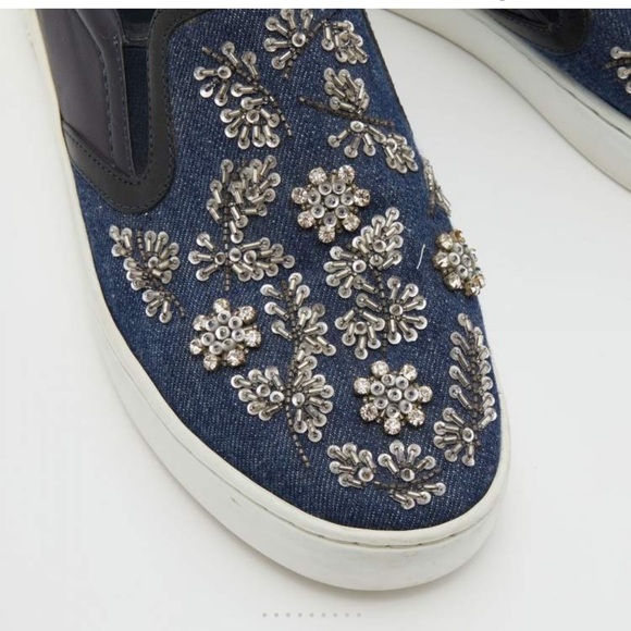 Dior Blue/Black Denim and Leather Happy Crystals Slip On Sneakers 36 1/2 - Picture 5 of 12